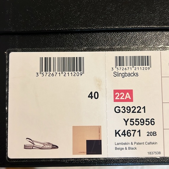 BNIB Chanel slingback flats la skin and patent calfskin beige and black size 40 - Picture 4 of 5
